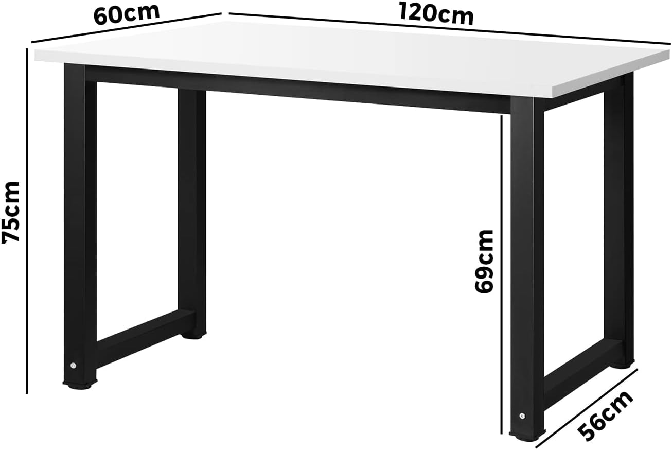 120Cm Home Office Computer Desk with Solid Steel Frame Study Workstation Laptop Table Black and White