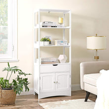 Load image into Gallery viewer, Bathroom Storage Cabinet, Tall Cabinet, Free Standing Bookshelf, with 3 Open Shelves, 1 Drawer and 1 Cupboard, 60 X 32.5 X 154 Cm, for Entryway, Kitchen, Study Room, White BBC67WT
