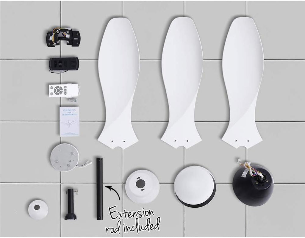 48'' Ceiling Fan Light Remote Control DC Motor White 3 Blades 1300Mm