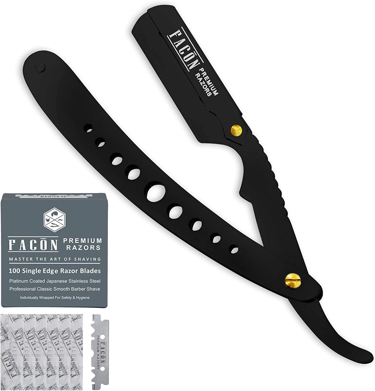 100 BLADES +  Professional Classic Straight Edge Barber Razor - Salon Quality Cut Throat Shavette