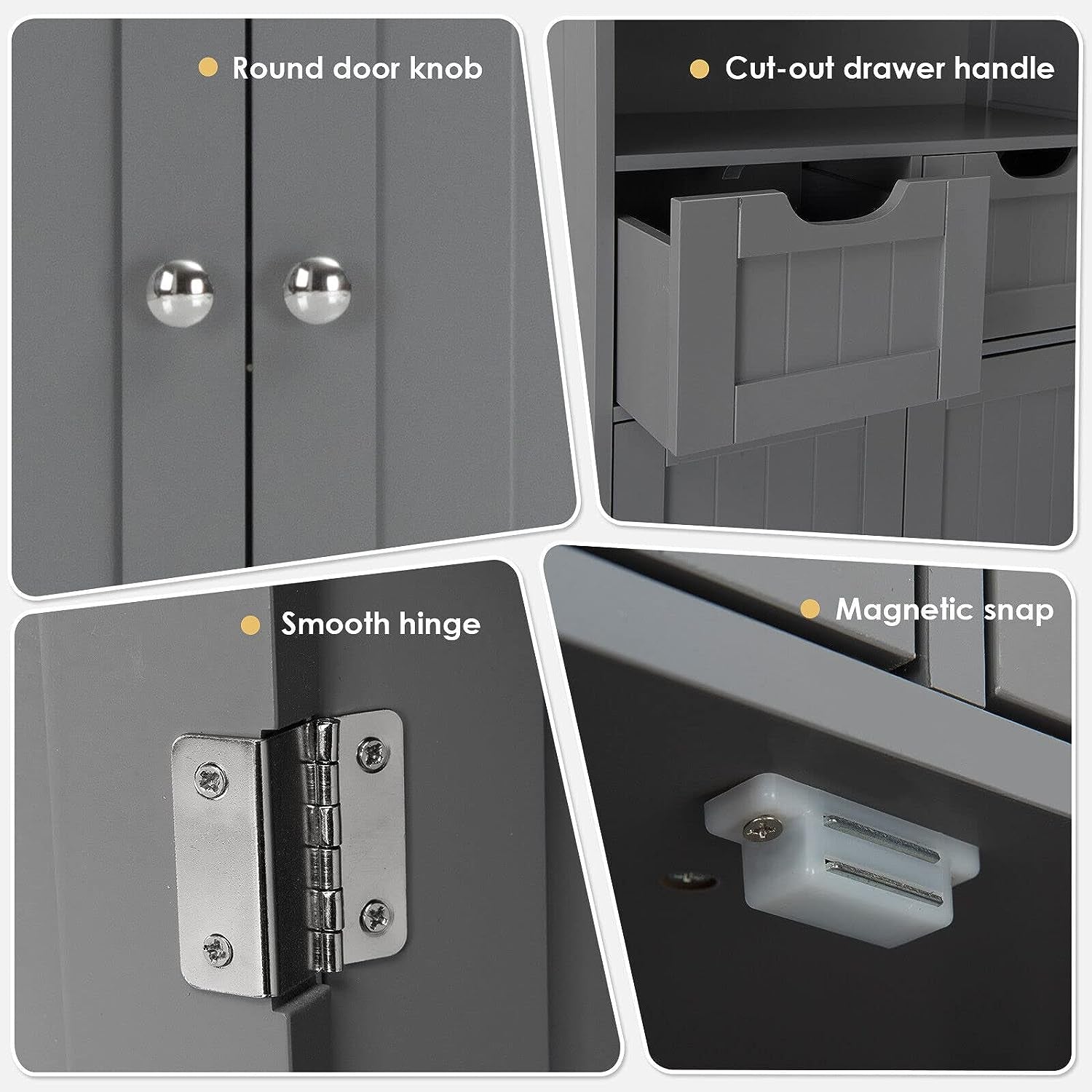 Bathroom Floor Cabinet, Storage Cabinet W/One Open Shelf Two Doors and Two Adjustable Drawers, Standing Cupboard for Kitchen, Cabinet for Living Room Bathroom Bedroom Home Office (Grey)