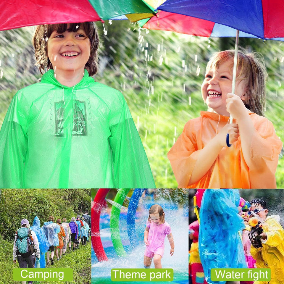 Rain Poncho for Kids, 4 PCS Waterproof Rain Hooded Poncho, Lightweight Reusable Foldable Long Clear Raincoat for Children