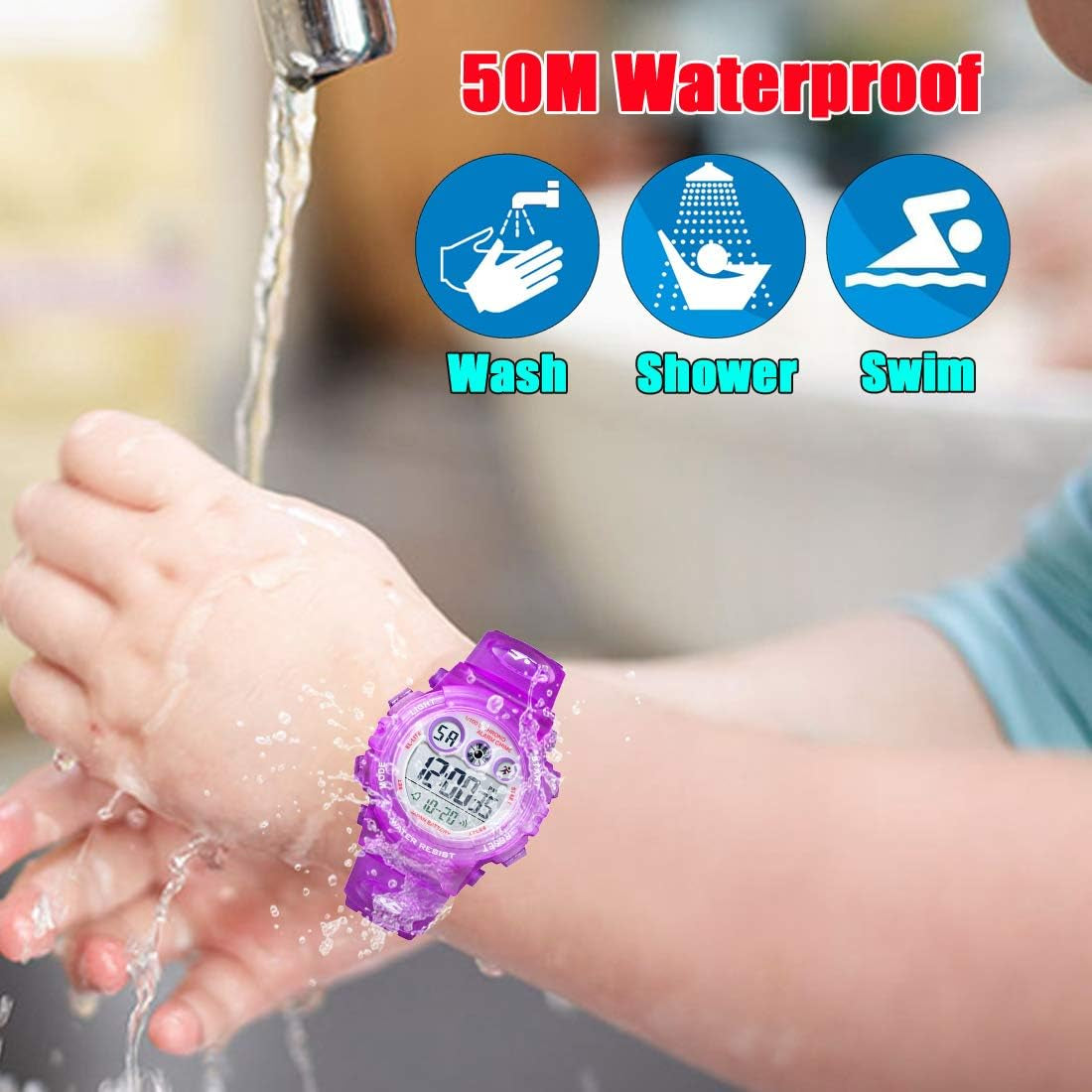 Kid Watch for Boy Girl Child Multi Function Digital LED Sport 50M Waterproof Electronic Analog Quartz Watches Gift Black
