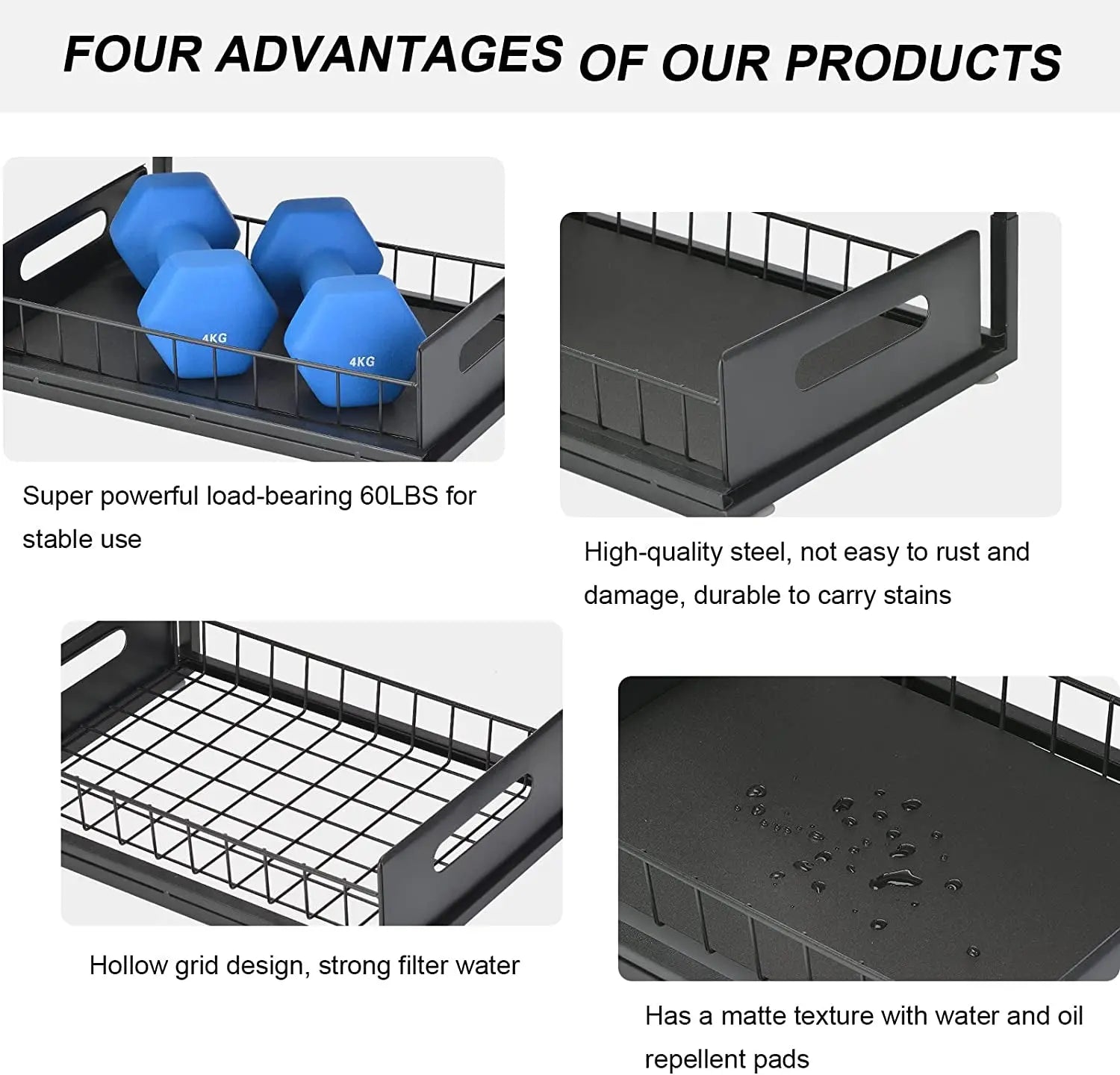 2-Tier under Sink Sliding Storage Drawer,Kitchen Organiser Rack,Pull-Out Sliding Baskets for Cupboard,Bathroom,Cabinet