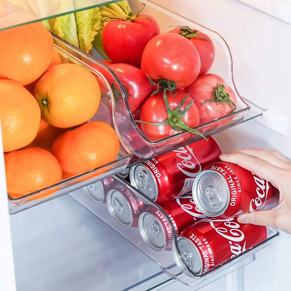 [2 Pack] Refrigerator Organizer Bins Can Dispenser Storage Holder, Soda Beverage Canned Food Container Bin Clear Plastic Pantry Storage Rack for Fridge Pantry Kitchen Countertops Cabinets