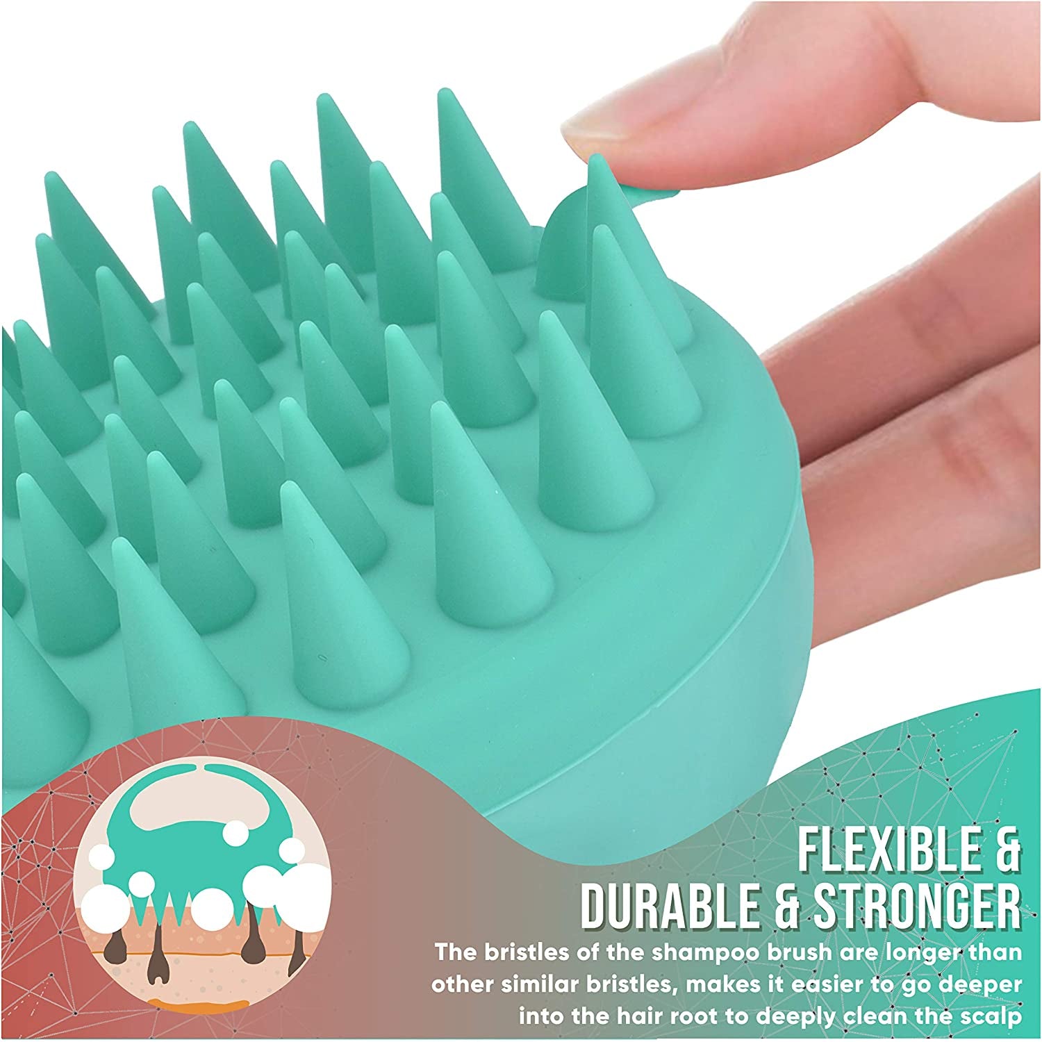 Hair Scalp Massager Shampoo Brush Shower Scrubber, Soft Silicone Bristles for Hair Wash with Body Brush Attachment That Removes Dandruff and Stimulate Hair Growth – Green