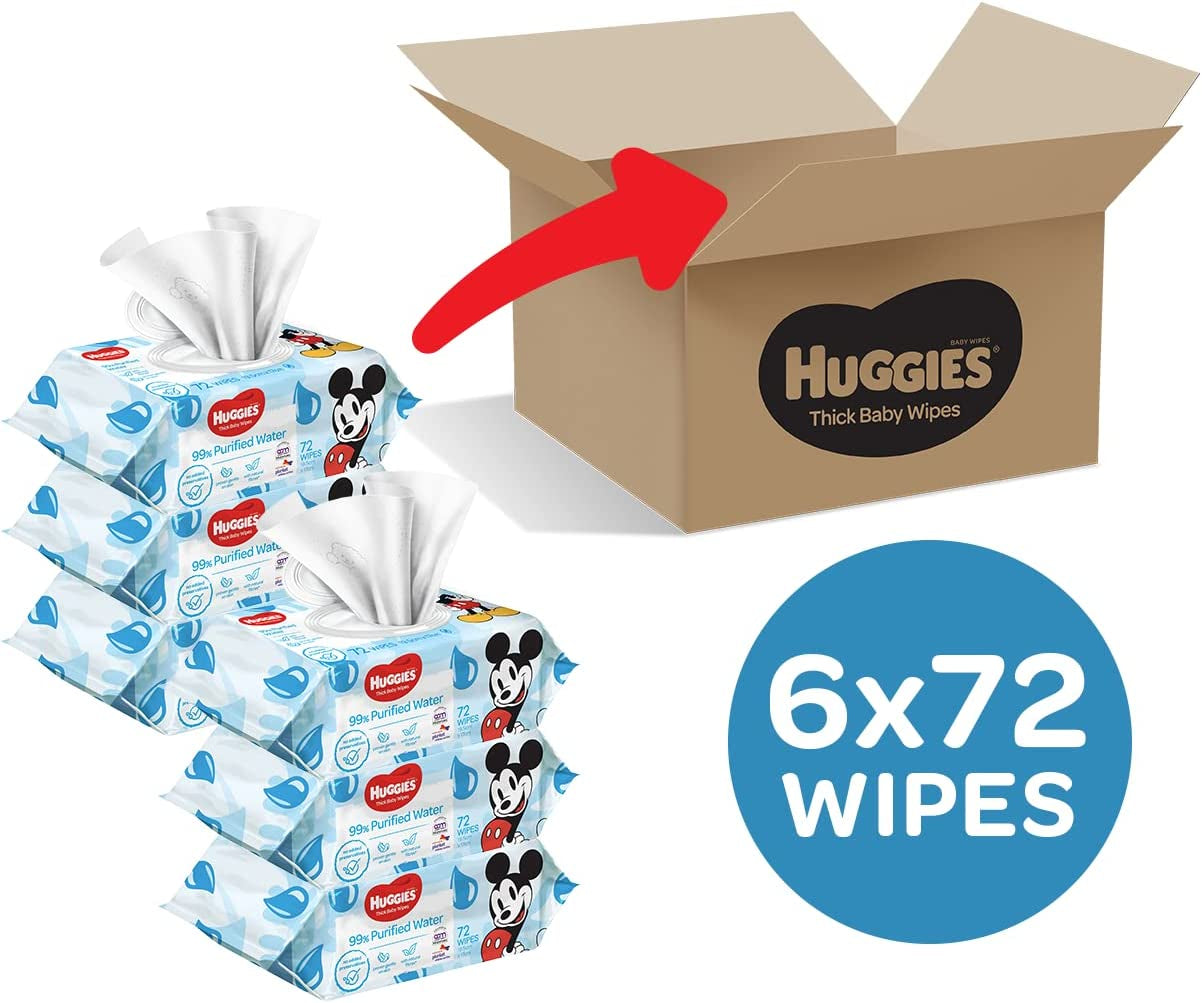 Thick Baby Wipes 99% Purified Water 432 Count (6 X 72 Pack) - Packaging May Vary