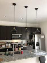 Load image into Gallery viewer, Battery Operated Pendant Light with Remote,Indoor Black No Wiring Ceiling Hanging Lamp,Vintage Wireless Pendant Lighting Chandelier Fixture for Farmhouse Dining Room Kitchen Island (Color : Black_3 P
