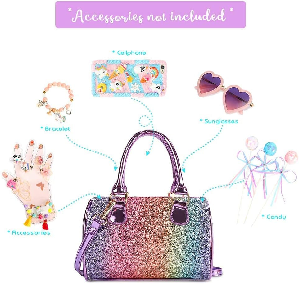 Cute Kids Purse for Little Girls Toddlers Crossbody Handbag, Glitter Rainbow, Small