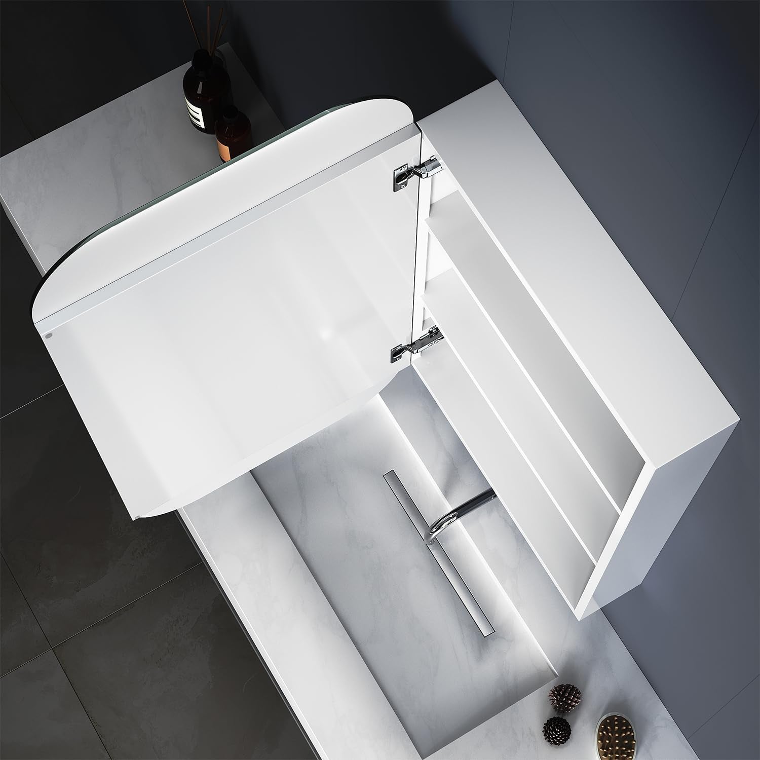 Bathroom Mirror Cabinet Medicine Vanity Wall Mirrored Cupboard with Storage,450Mmx900Mm