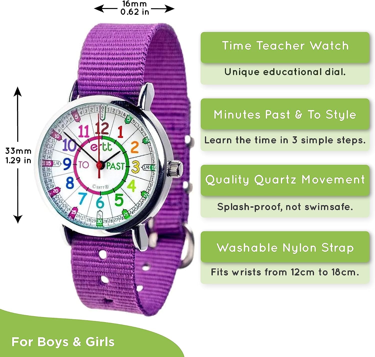 Learn the Time Past/To Children'S Watch Purple #ERW-COL-PT