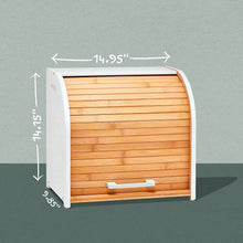 Load image into Gallery viewer, Homefully Double Layer Bread Box for Kitchen Storage &amp; Organisation with Chopping Board, 2 Layer Extra Large Wooden Roll Top Bread Bin
