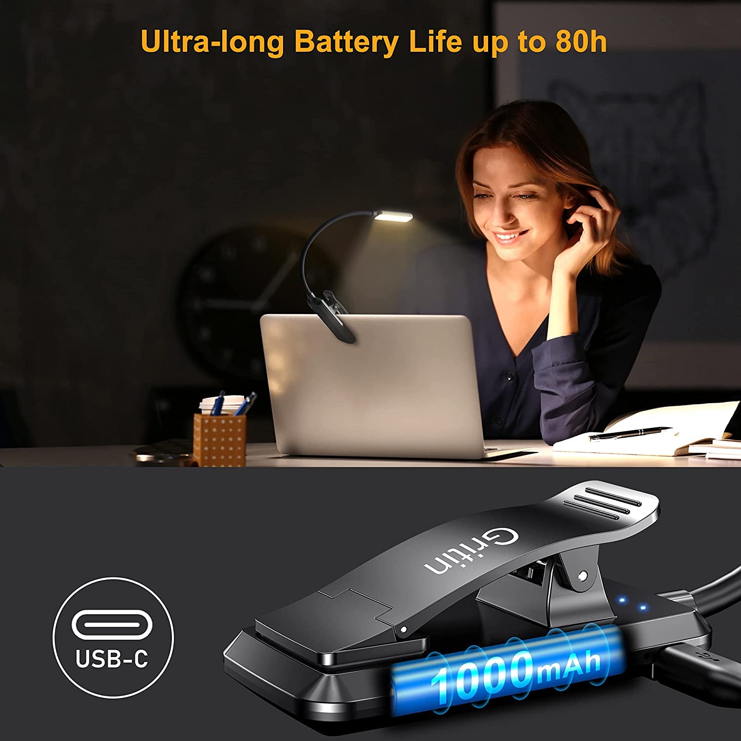 Book Light Rechargeable for Reading in Bed,  9 LED Reading Light Book Lamp with Power Indicator, 3 Eye -Protecting Modes- Stepless Dimming, Long Battery Life, 360° Flexible Clip-On Book Light