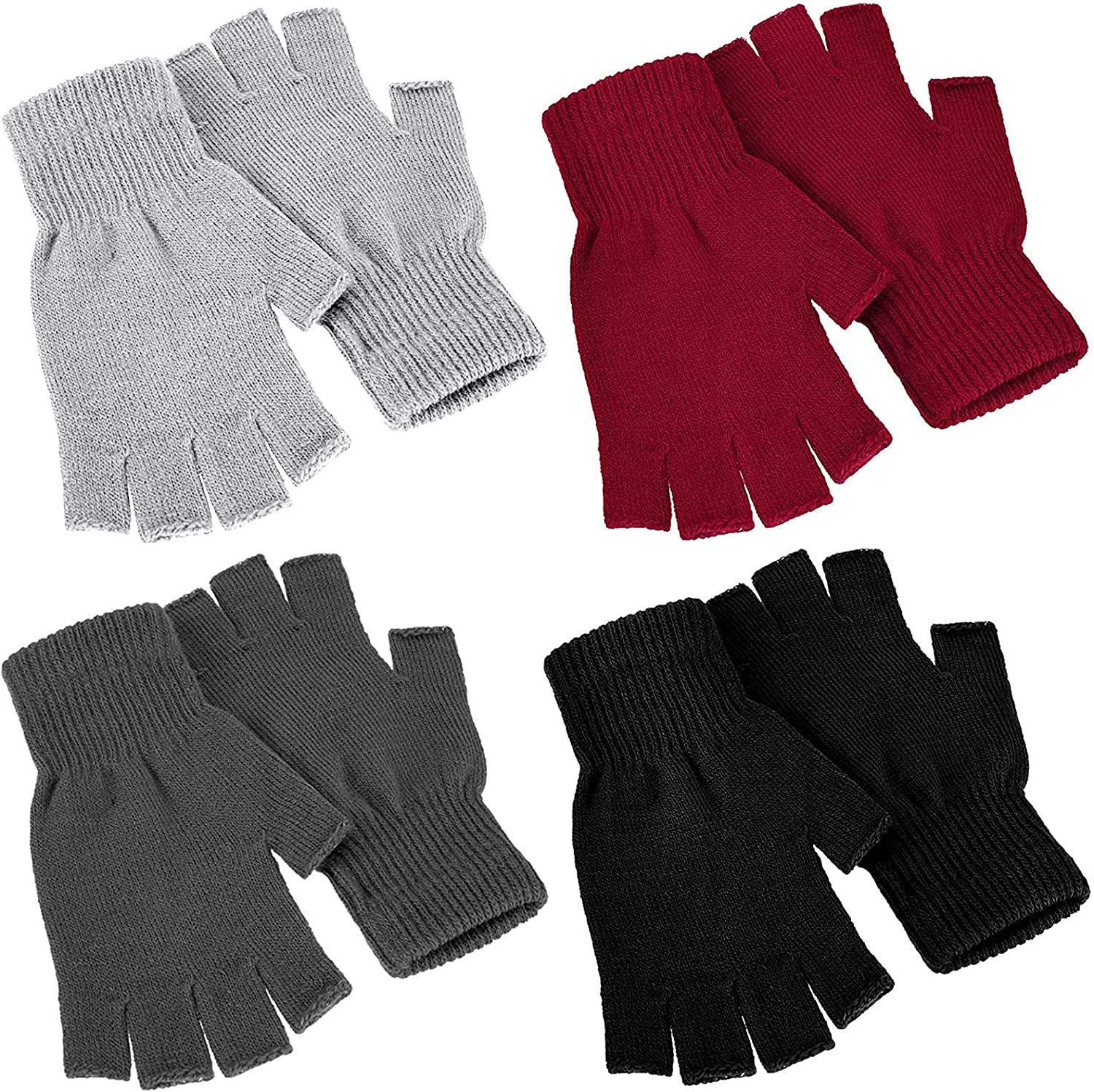 4 Pairs Winter Half Finger Gloves Knitted Fingerless Mittens Warm Stretchy Gloves for Men and Women