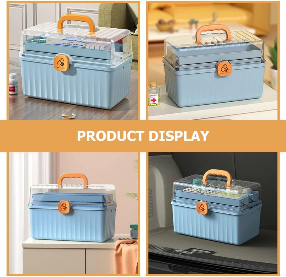 Portable First Aid Kit Medicine Box Organizer Storage Fold 3- Layer Large Medicine Cabinet Household Medicine Storage Box for Home School Clear Organizer Box