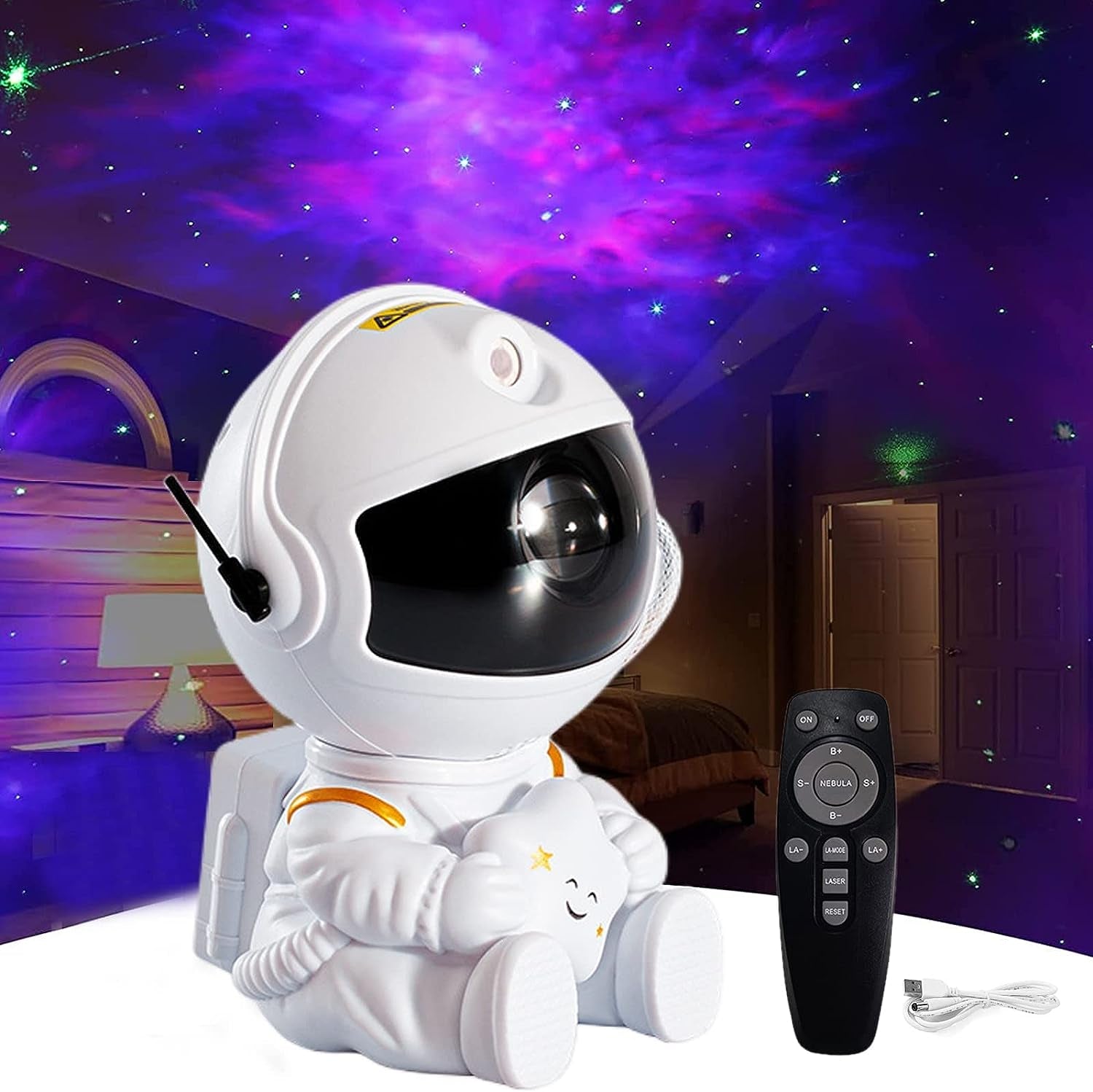 Astronaut Galaxy Star Projector Night Light - with Timer Remote Control and 360°Adjustable Design for Kids Baby Bedroom Christmas Birthdays Valentine'S Day Etc (Seated Astronaut)