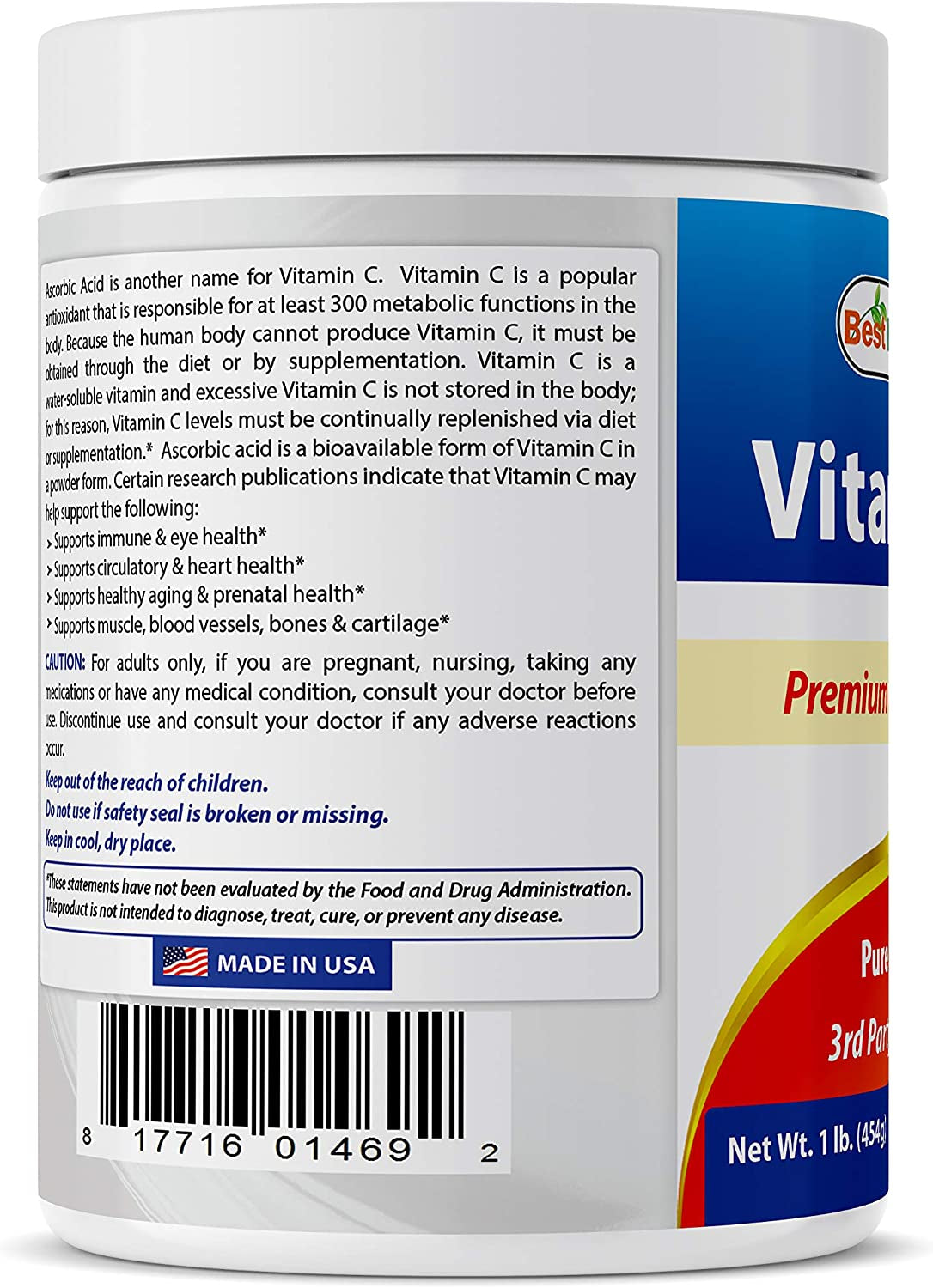 100% Pure Vitamin C Powder 1 Lb (454 Grams) Powder (Also Called Ascorbic Acid)