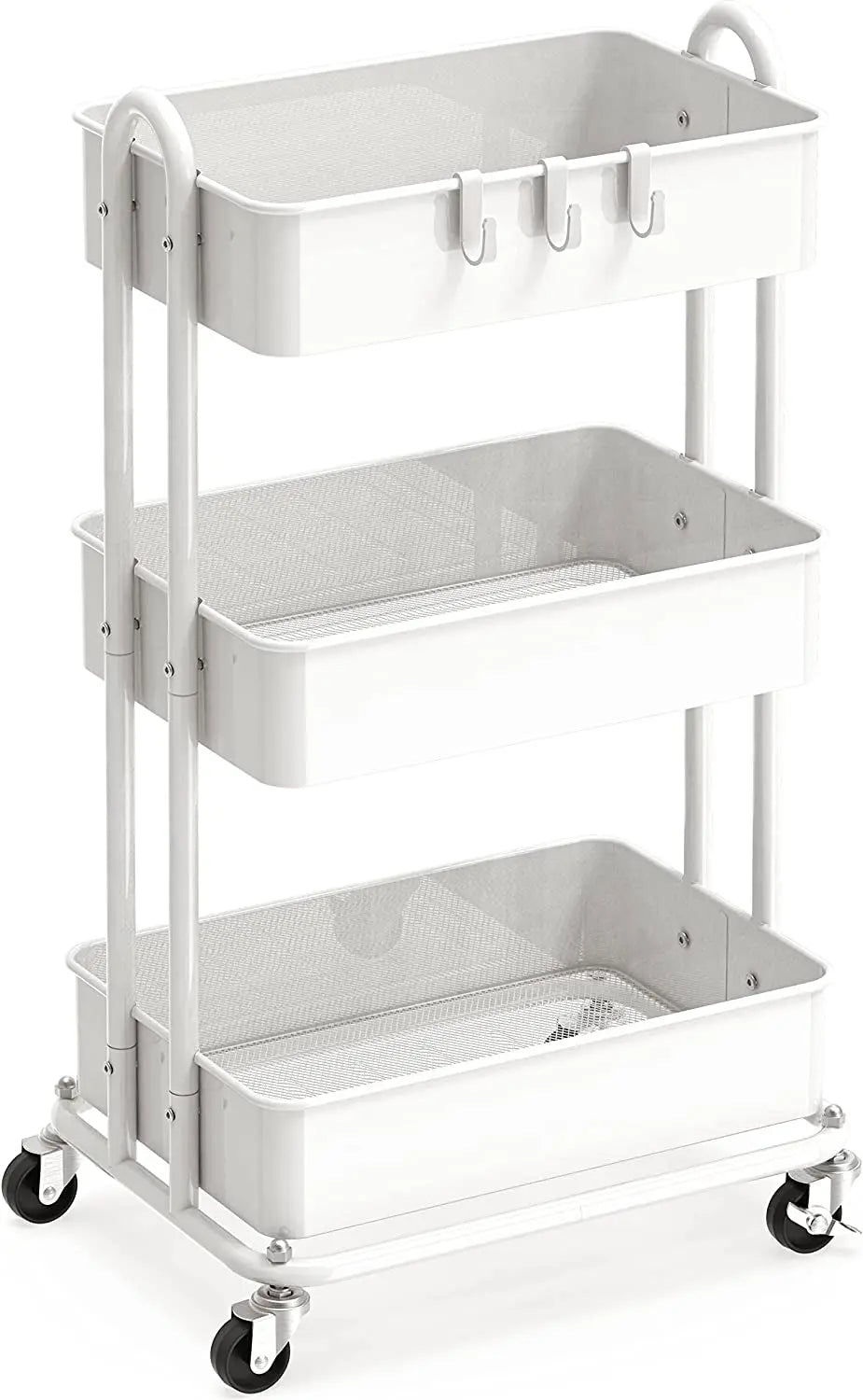 Simplehouseware Heavy Duty 3-Tier Metal Utility Rolling Cart, White