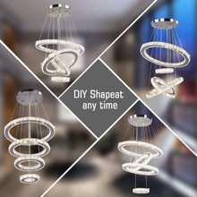 Load image into Gallery viewer, LED Modern Crystal Chandeliers 3 Colors Dimmable Remote K9 Crystal Flush Mount Ceiling Light Fixture 4 Rings Pendant Light Fixture for Bedroom Living Room Dining Room Kitchen Entryway
