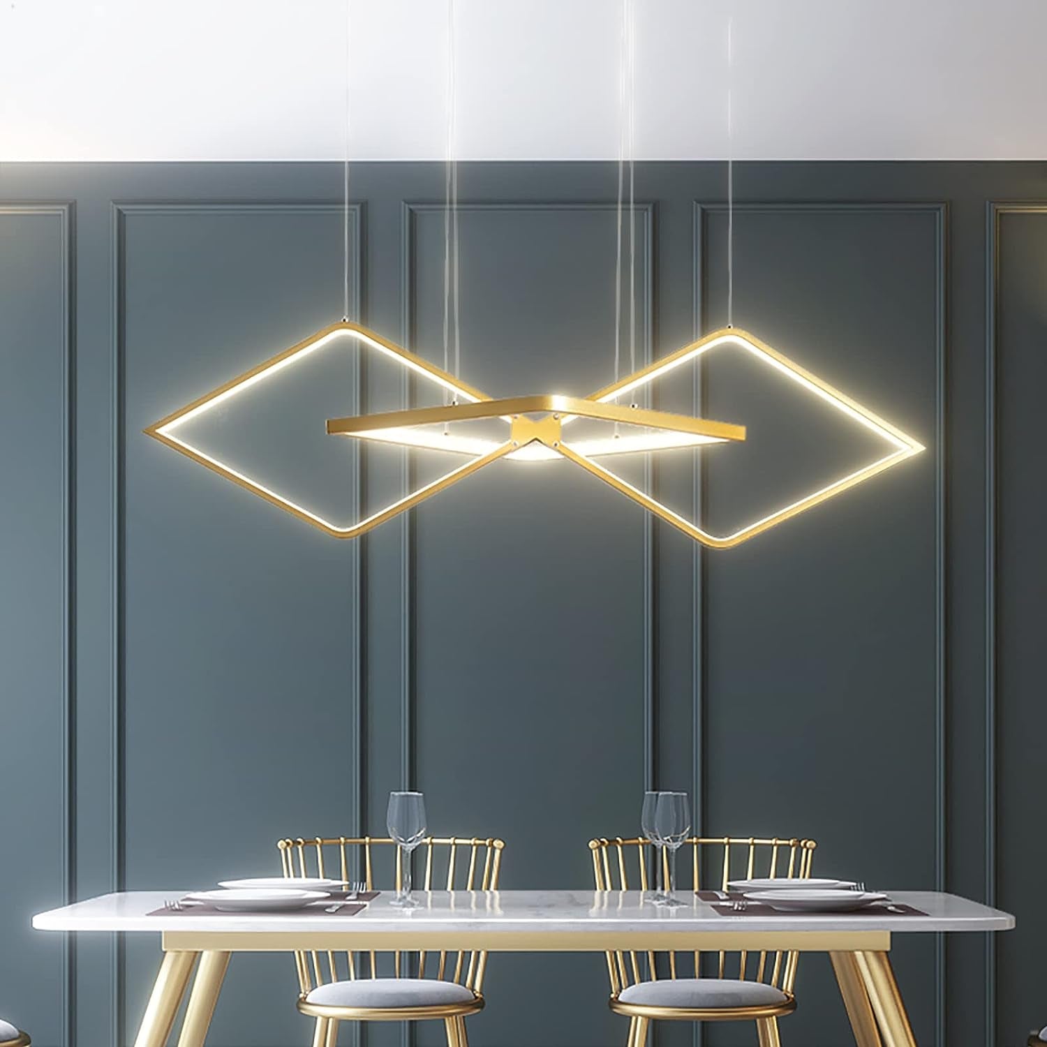 Modern LED Pendant Chandelier Lighting with Remote Control and Smart Lamp App, for Kitchen Island, Restaurant or Office (Golden)