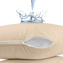 Load image into Gallery viewer, Waterproof Pillow Protector Zippered (2 Pack) Queen Beige – Bed Bug Proof Pillow Encasement 20 X 28 Inches
