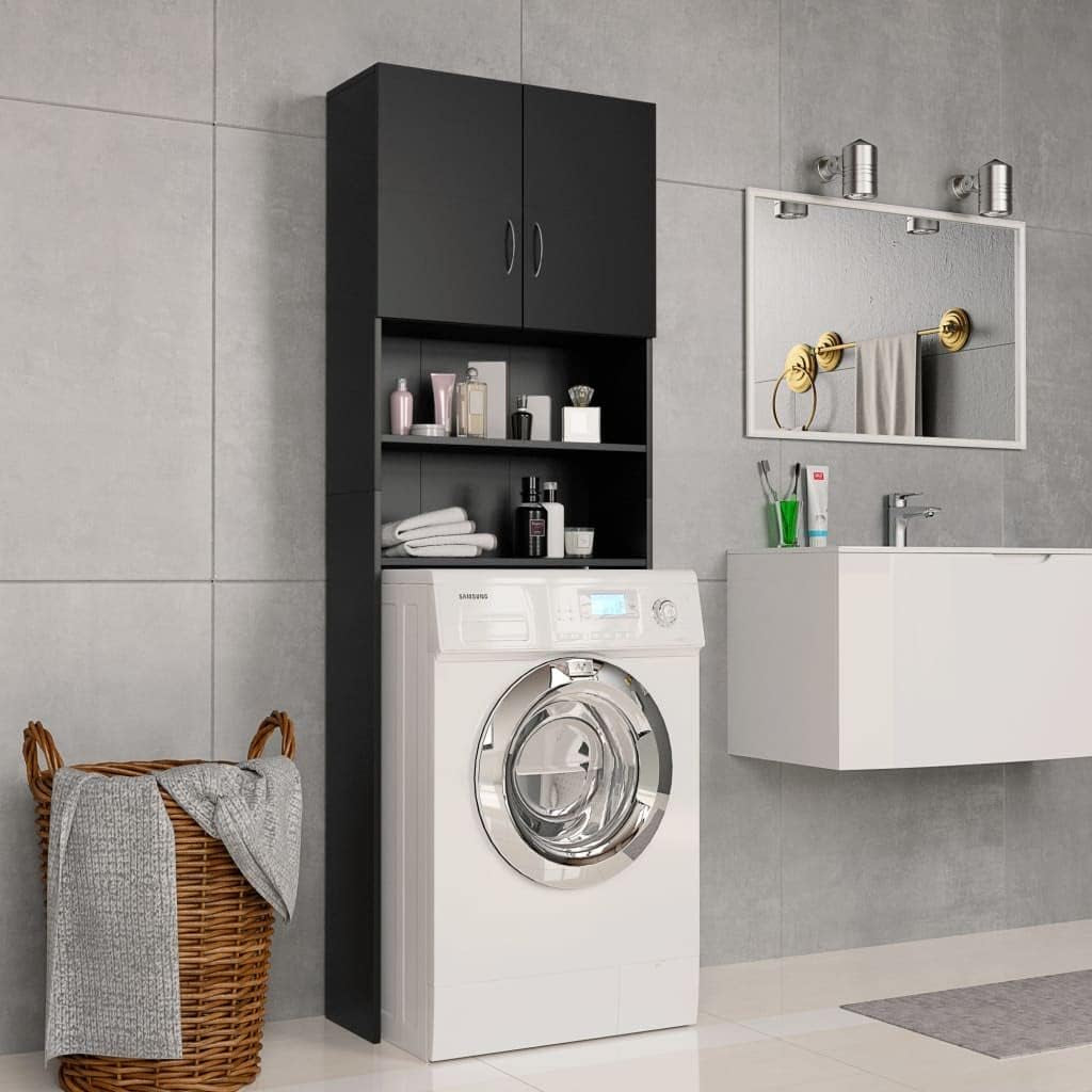 Washing Machine Cabinet Indoor Compartment Bathroom Shelf Storage Rack Utility Space Saving Home Organiser Black Engineered Wood
