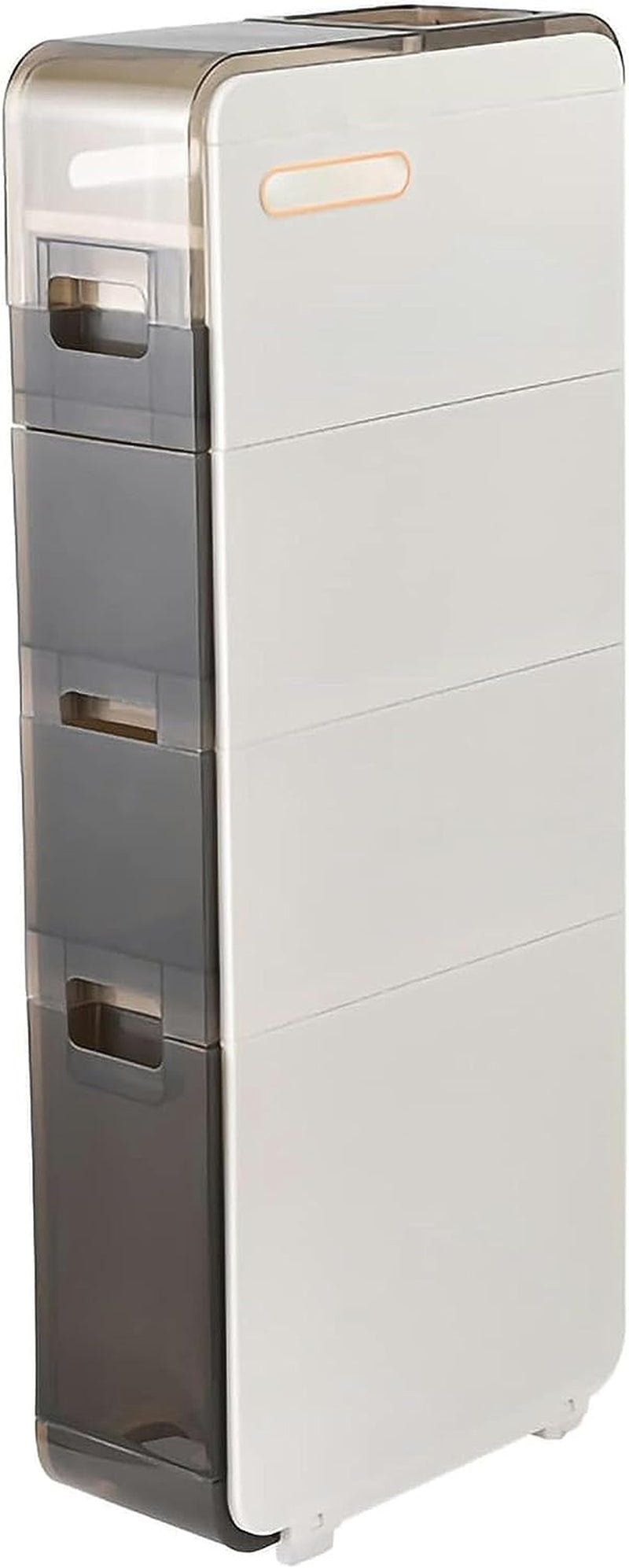 4 Tier Bathroom Floor Cabinet, Vertical Storage Unit with Clear Drawers and Casters, Narrow Tall Slim Storage Tower Waterproof Toilet Paper Storage Cabinet for Small Spaces Gaps