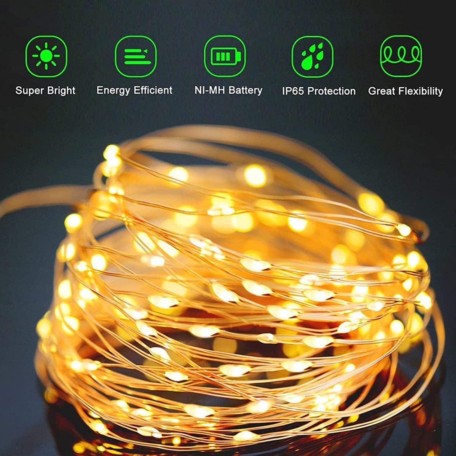 [2 Pack] 20M/65FT 200 Leds Solar Fairy String Lights Outdoor,Fairy Christmas Light 8 Solar Lighting Modes IP65 Waterproof for Home Garden Patio Wedding Party Xmas
