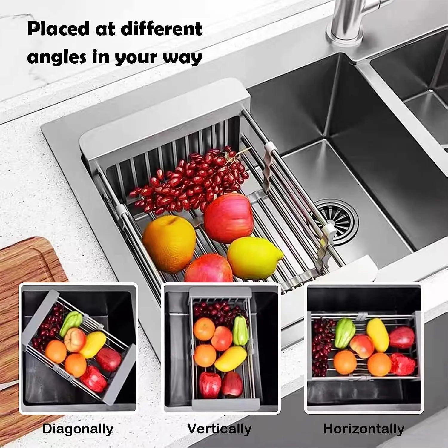 Expandable Dish Drying Rack over Sink, Stainless Steel Kitchen Sink Organiser, Dish Racks & Holders for Kitchen Storage & Organisation, Houseware Accessories for Home Storage & Organisation