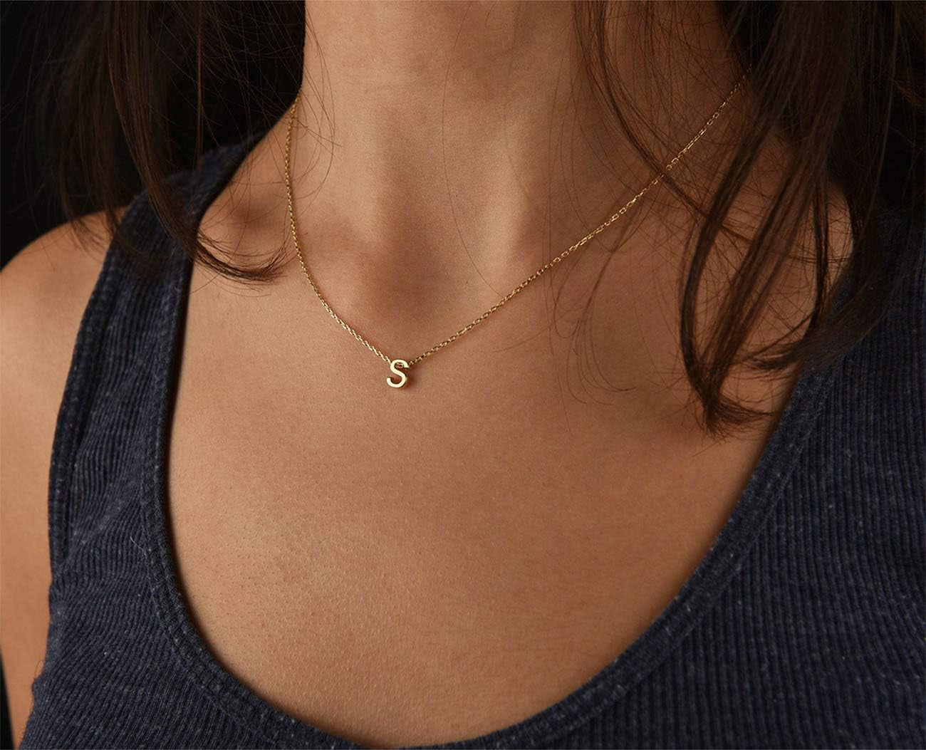 Small Initial Necklace 18K Gold Plated Stainless Steel Tiny Letter Necklace Personalized Monogram Name Necklace for Women Girls