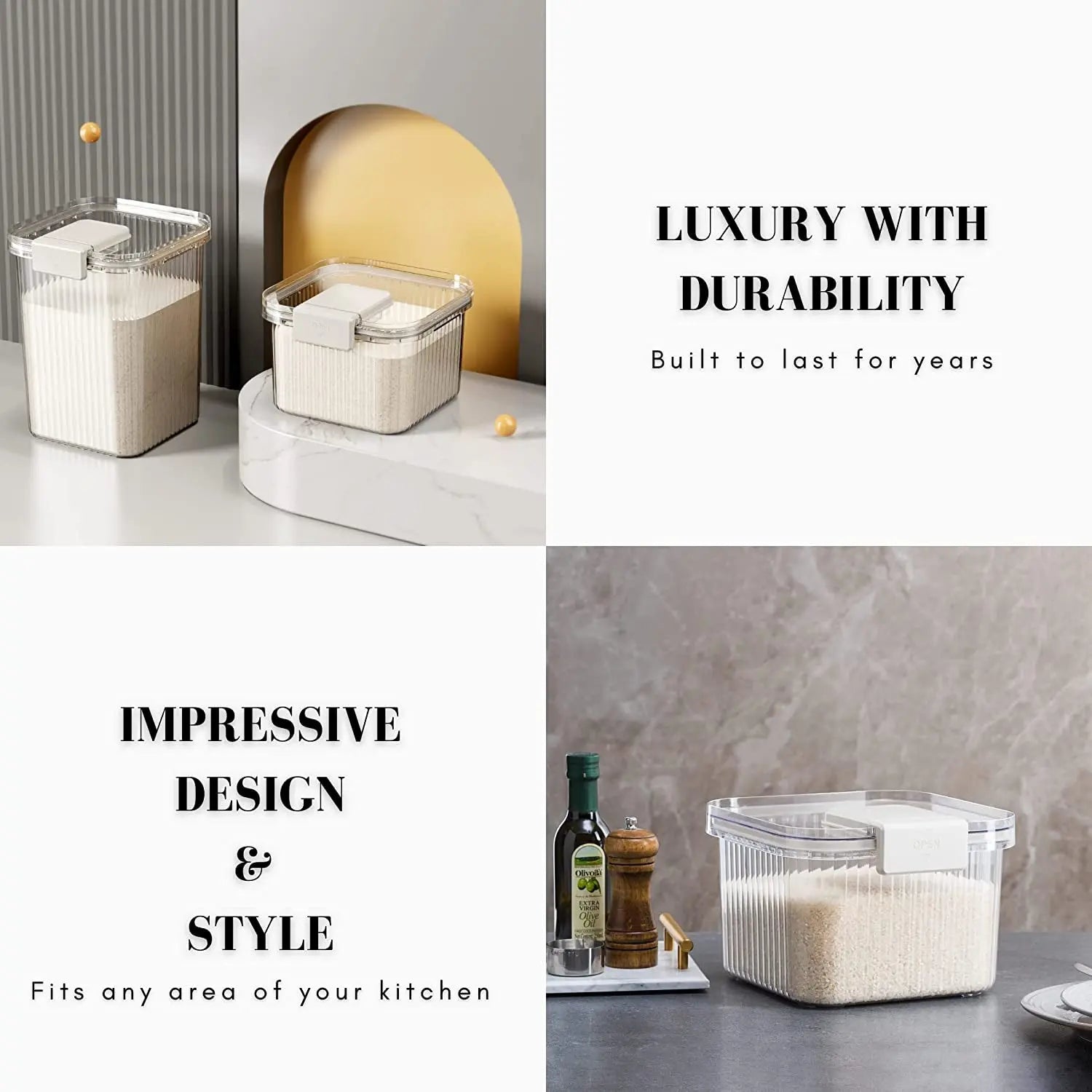 ™ 5 Piece Container Set, Large Airtight Food Storage Container Set of Two, 10KG and 5KG Storage Container Comes with Scoop and 3 Containers for Kitchen and Pantry Organiser