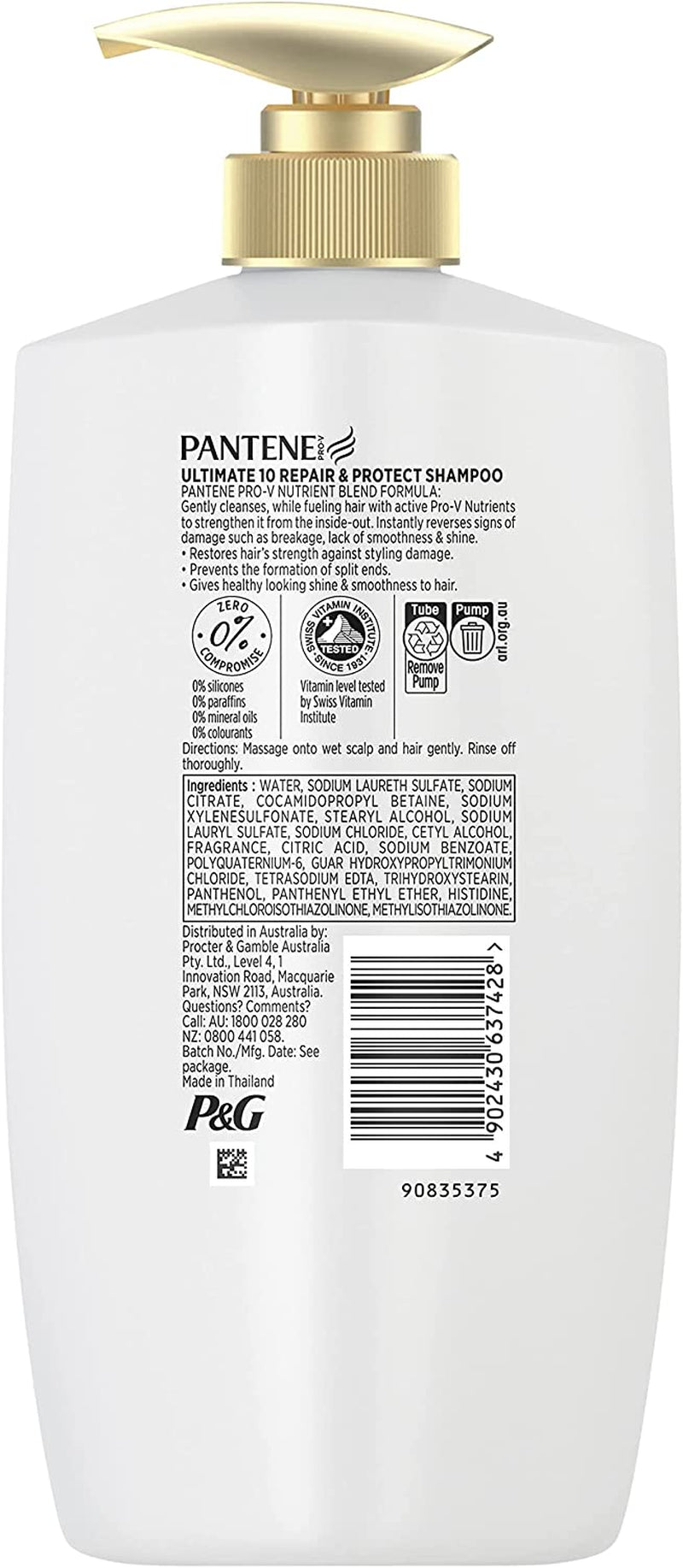 Pro-V Ultimate 10 Repair Protect Shampoo, Stengthening Shampoo for Damaged Hair 900Ml