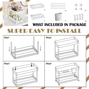 DEVA 2 Pack under Sink Organiser, Organiser for Kitchen 2-Tier Pull Out Wide Drawer for Kitchen Storage & Organisation under Sink Storage for Kitchen Sink Cupboard Bathroom Laundry, White