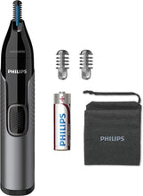 Load image into Gallery viewer, Series 3000 Ear, Eyebrow &amp; Nose Trimmer with 2 Eyebrow Combs &amp; Pouch, Showerproof and Fully Washable, Black &amp; Grey, NT3650/16
