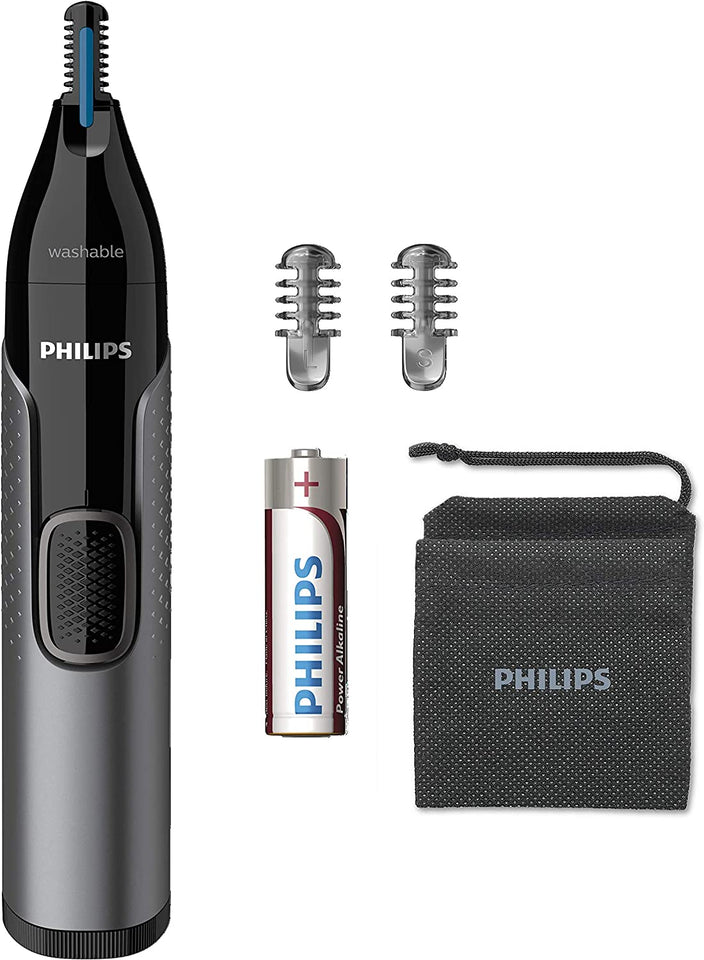 Series 3000 Ear, Eyebrow & Nose Trimmer with 2 Eyebrow Combs & Pouch, Showerproof and Fully Washable, Black & Grey, NT3650/16