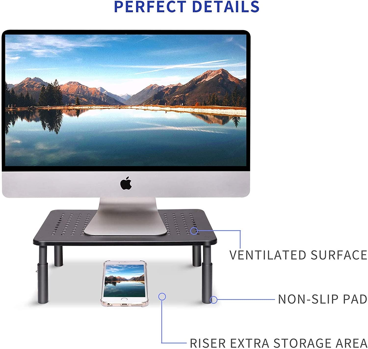 Monitor Stand - Height Adjustable Ergonomic Monitor Riser with Vented Metal Platform for Computer, Laptop, Imac, PC, Printer