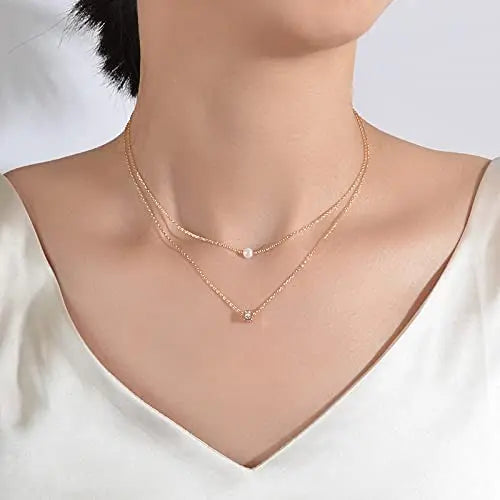 Crystal Pearl Casual Decor Multi Layered Gold Necklace Collar  for Women pattanaustralia