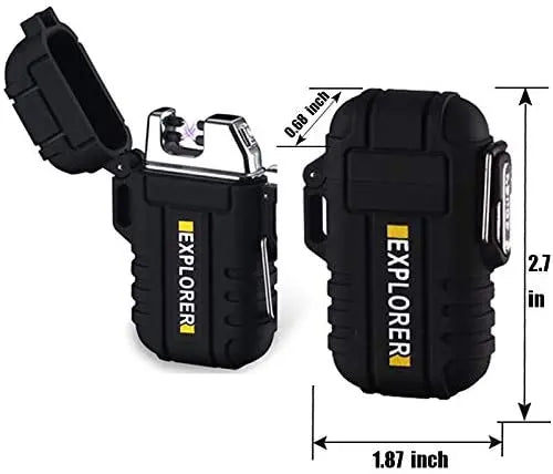 Waterproof Dual Arc Lighter,USB Rechargeable Windproof Flameless Electric Lighter with Lanyard for Outdoors Adventure Camping Hiking Hunting pattanaustralia