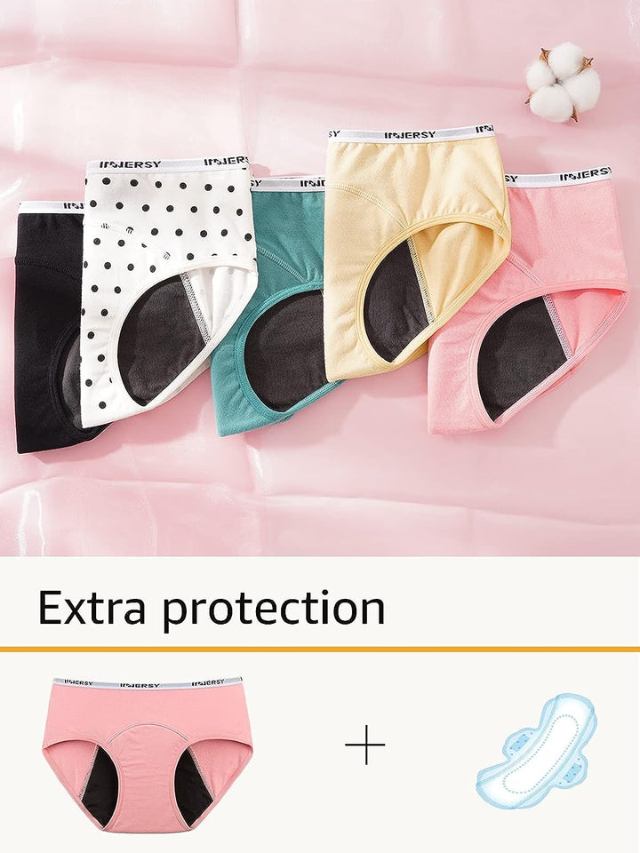 Teen Girls' Period Underwear for Age 8-16 Cotton Menstrual Panties 3-Pack