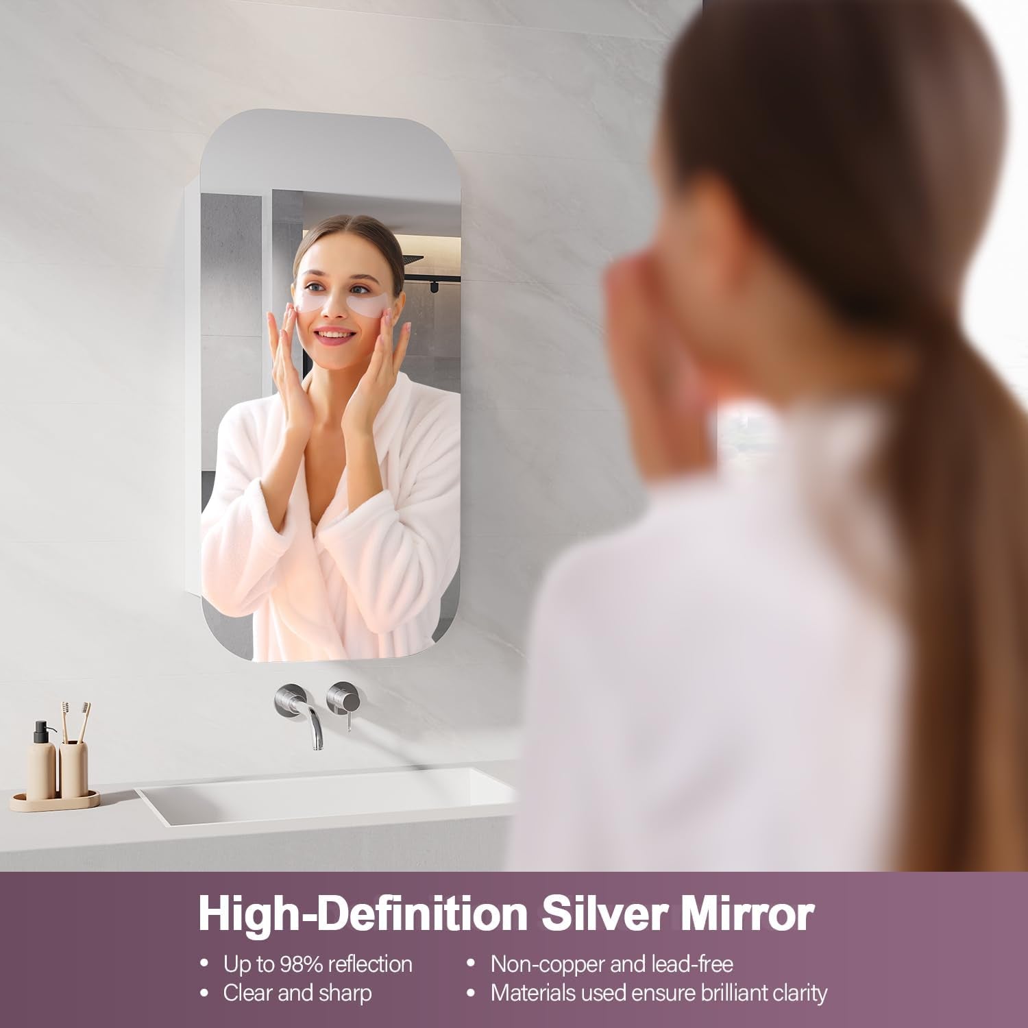 Bathroom Mirror Cabinet Medicine Vanity Wall Mirrored Cupboard with Storage,450Mmx900Mm