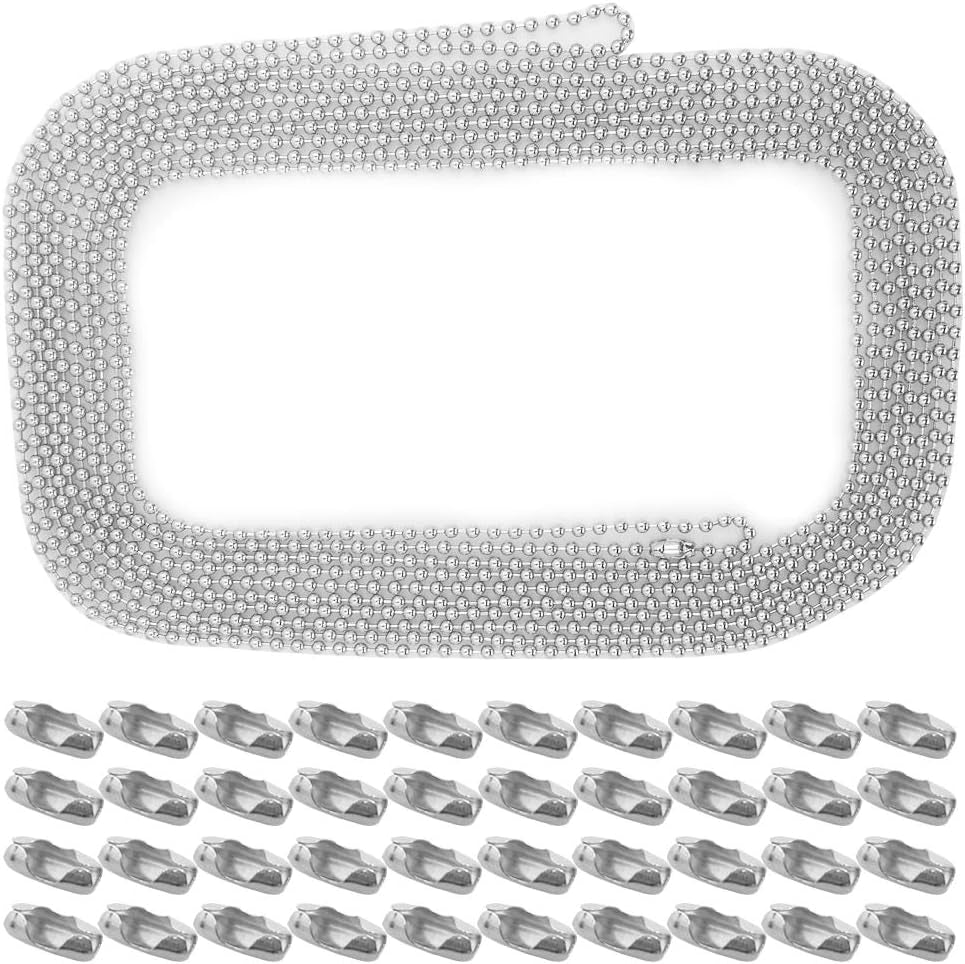 Beaded Pull Chain Extension with Connector, Stainless Steel 5 M Length Pull Chain with 40 Matching Connectors for Daily Life-Silver