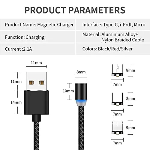 Universal Magnetic Charging Cable Black Pattan Australia