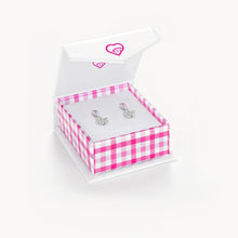 Load image into Gallery viewer, 925 Sterling Silver Clear Pink CZ Teardrop Flower Dangle Screw Back Earrings Girls
