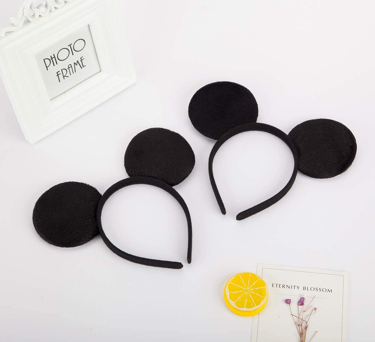 Mickey Minnie Mouse Ears, FANXIER Set of 2 Minnie Ears Headbands Sequin Hair Band for Girls Women Boys Party Mickey Minnie Mouse Ears Medium Black&Bow