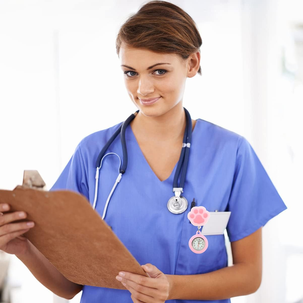 2Pcs Portable & White Nurses Silicone Girls Clip- Watches and for Badge Gift Lapel Cat Girl Clip-On Retractable Adorable Pattern Shaped Potable Hanging Cloud Nurse Fashionable