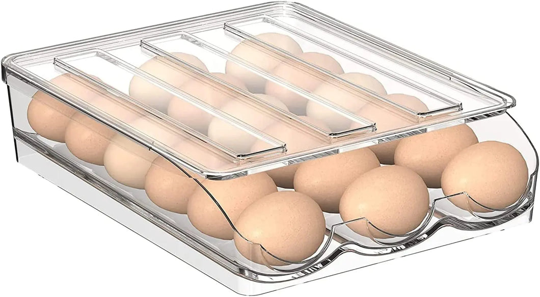 Egg Holder - Auto Rolling Egg Holder for Refrigerator Large Capacity Eggs Container Tray Fridge Organiser, Egg Dispenser Fridge Kitchen Storage & Organisation