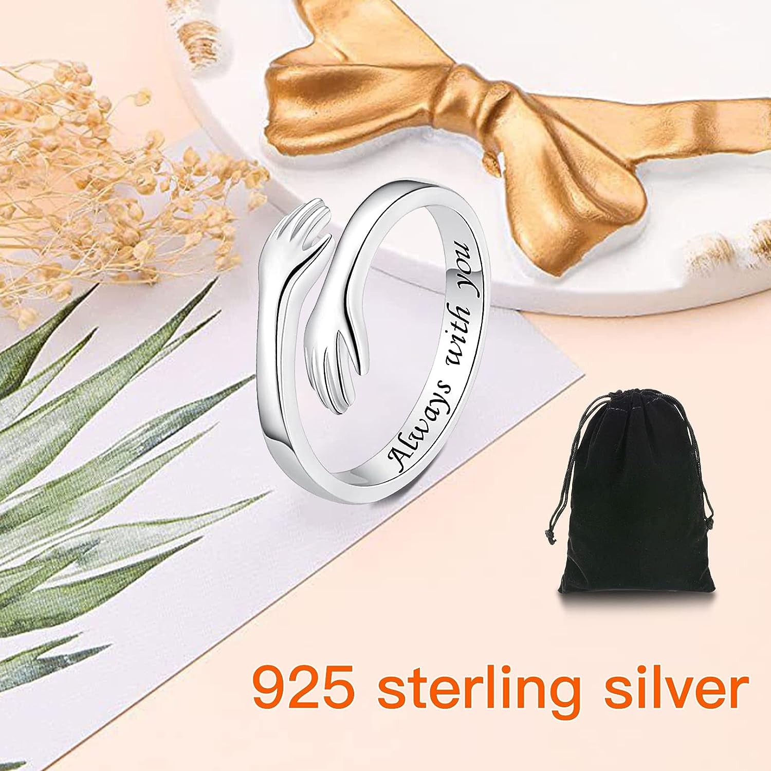 Hug Ring for Women Sterling Silver Adjustable Ring for Teen Girls, Daughter Hand Ring Jewelry,Mothers Day Birthday Gifts for Her Daughters Mom Sister Wife Friends Grandma Girlfriend