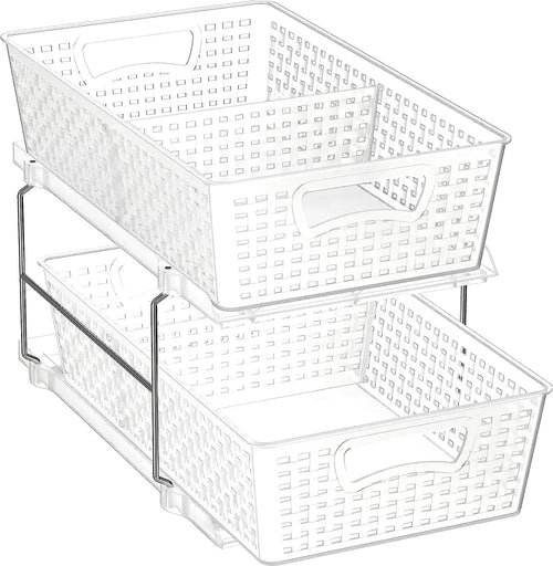 2 Tier Bathroom Organizer Tray Pull-Out Sliding Drawer/Under-Sink Storage, Clear
