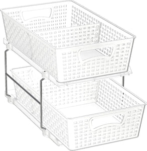 2 Tier Bathroom Organizer Tray Pull-Out Sliding Drawer/Under-Sink Storage, Clear
