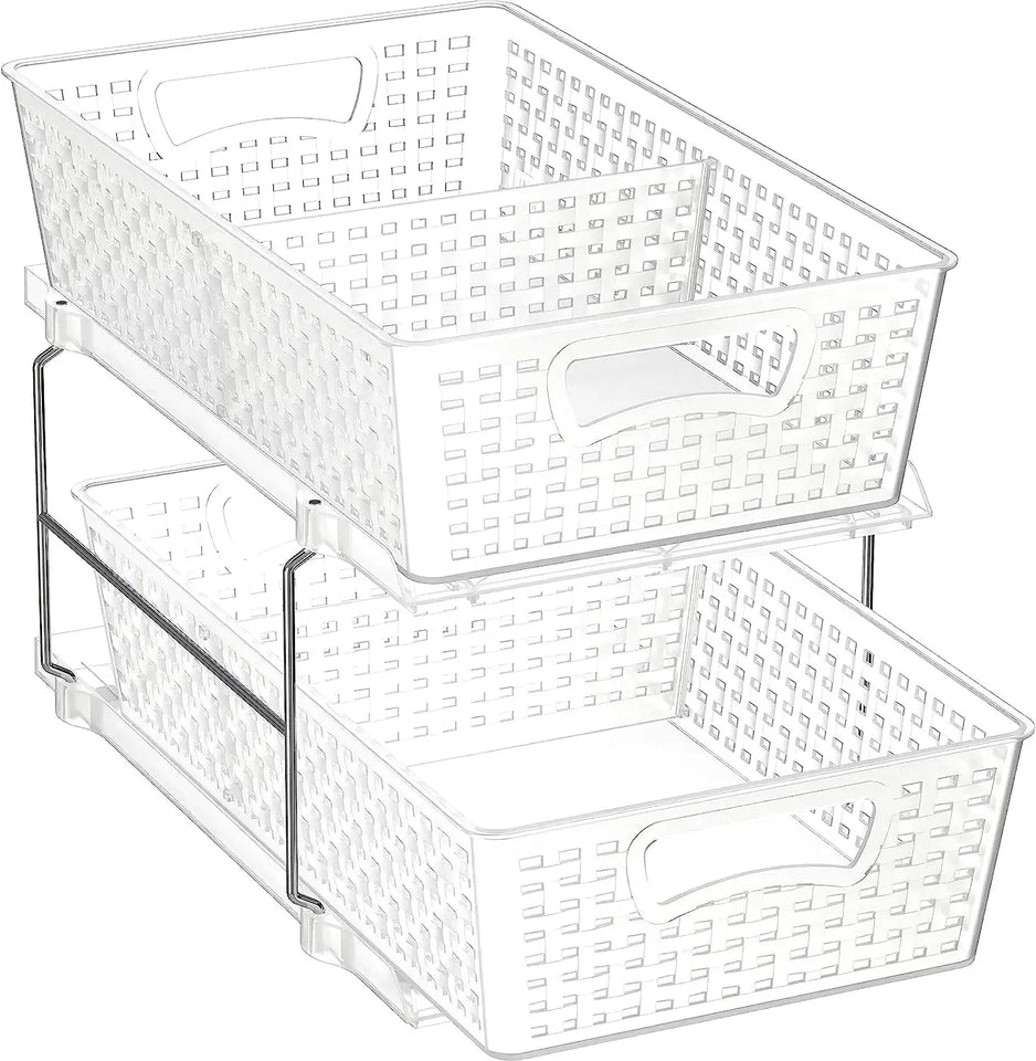 2 Tier Bathroom Organizer Tray Pull-Out Sliding Drawer/Under-Sink Storage, Clear